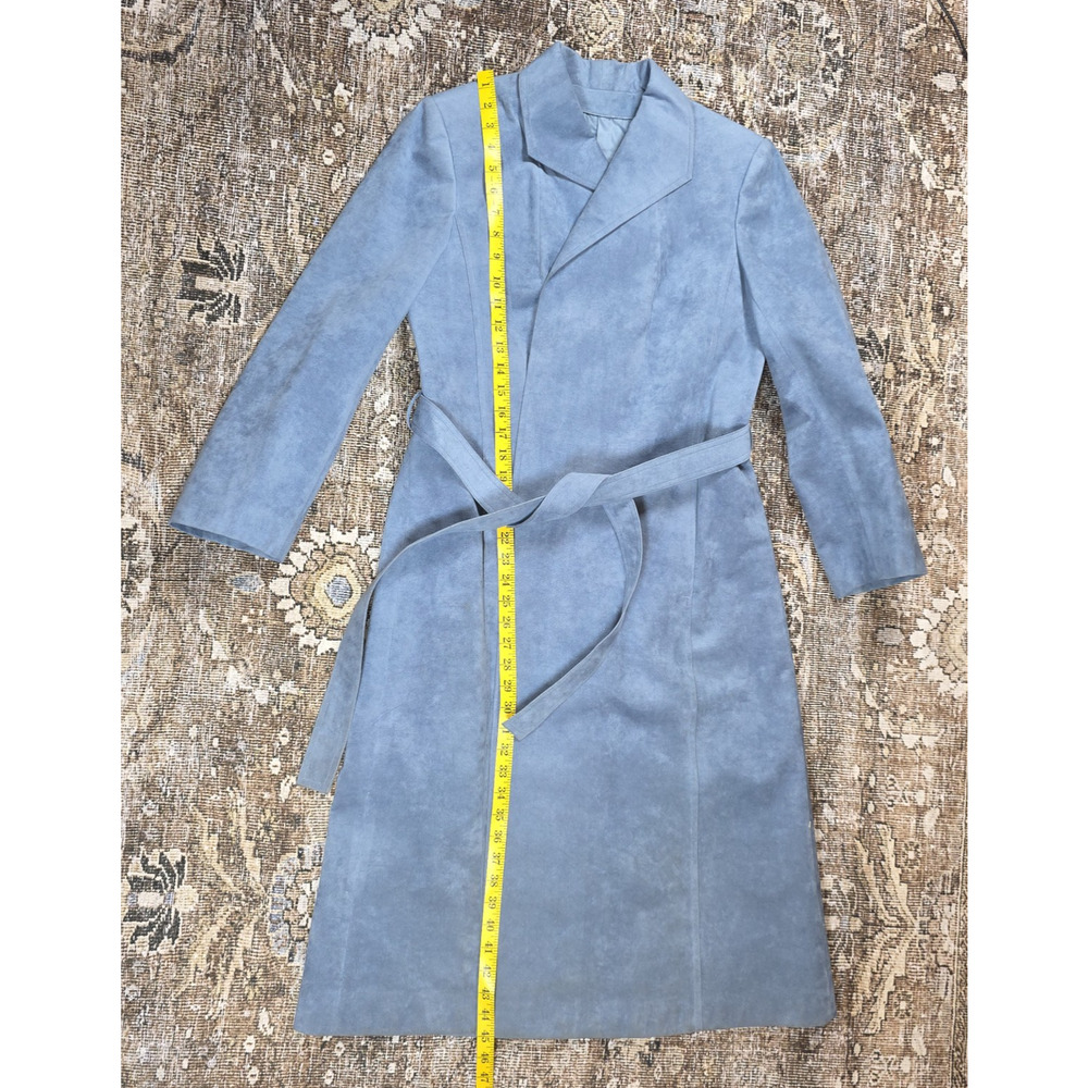 Blue Suede VTG Leather Belted Long Duster Coat Boho Western 70s Cowgirl - Picture 4 of 11